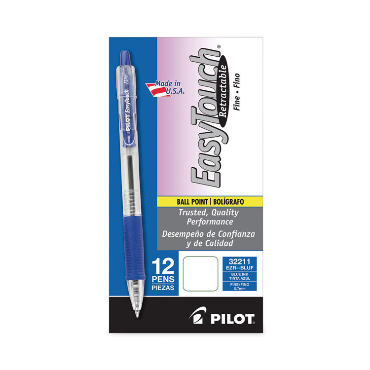 EasyTouch Ballpoint Pen, Retractable, Fine 0.7 mm, Blue Ink, Clear Barrel, Dozen