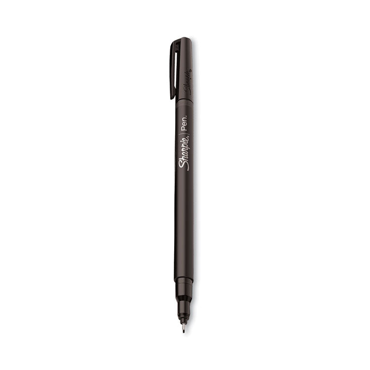 Water-Resistant Ink Porous Point Pen, Stick, Fine 0.4 mm, Black Ink, Black Barrel, Dozen