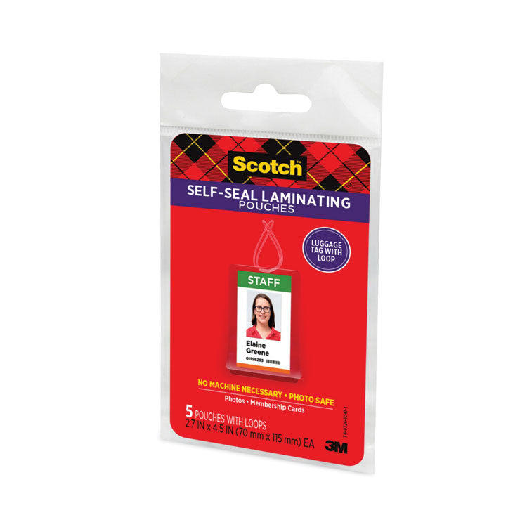 Self-Sealing Laminating Pouches, 12.5 mil, 2.81" x 4.5", Gloss Clear, 5/Pack