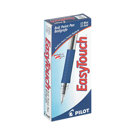 EasyTouch Ballpoint Pen, Stick, Medium 1 mm, Blue Ink, Clear/Blue Barrel, Dozen