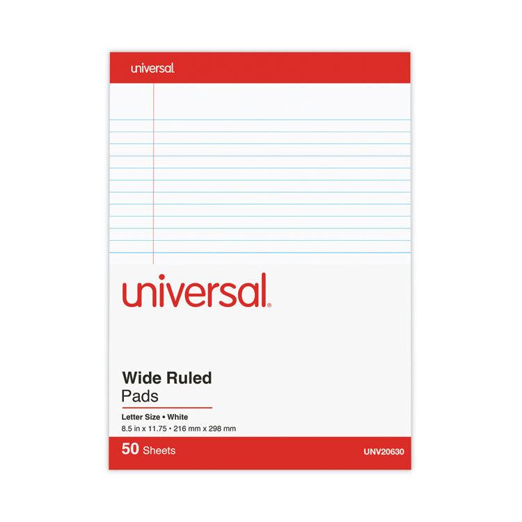 Perforated Ruled Writing Pads, Wide/Legal Rule, Red Headband, 50 White 8.5 x 11.75 Sheets, Dozen