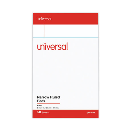 Perforated Ruled Writing Pads, Narrow Rule, Red Headband, 50 White 5 x 8 Sheets, Dozen