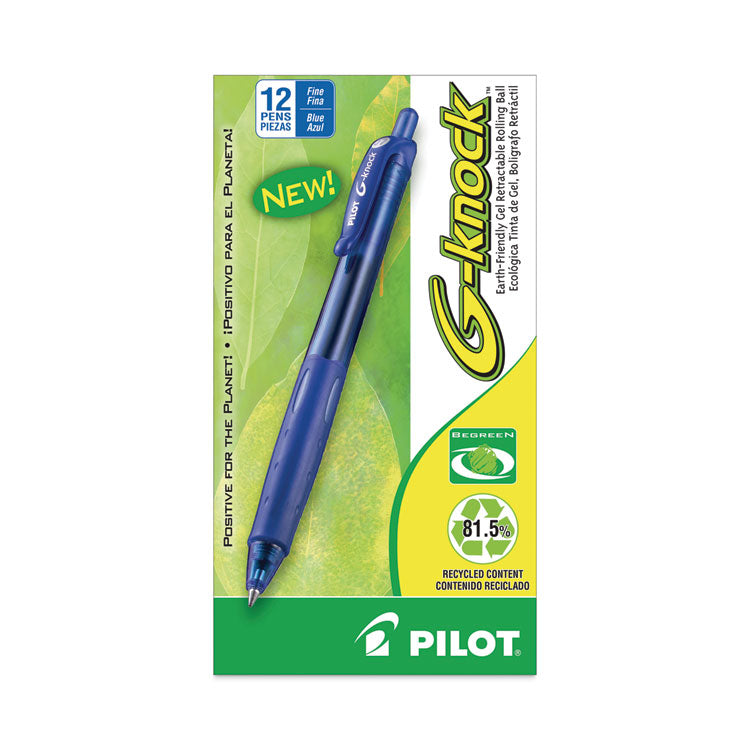 G-Knock BeGreen Gel Pen, Retractable, Fine 0.7 mm, Blue Ink, Translucent Blue/Blue Barrel, Dozen