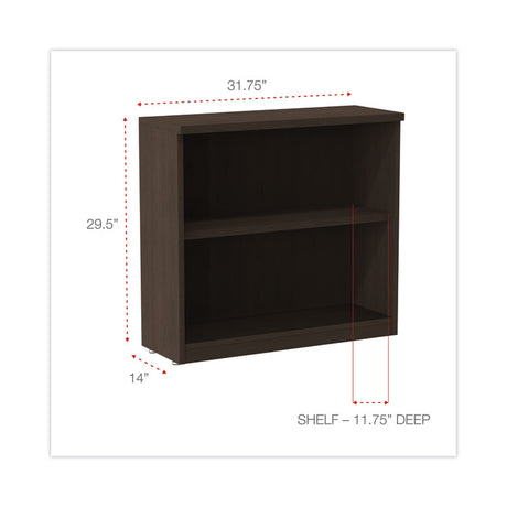 Alera Valencia Series Bookcase, Two-Shelf, 31.75w x 14d x 29.5h, Espresso