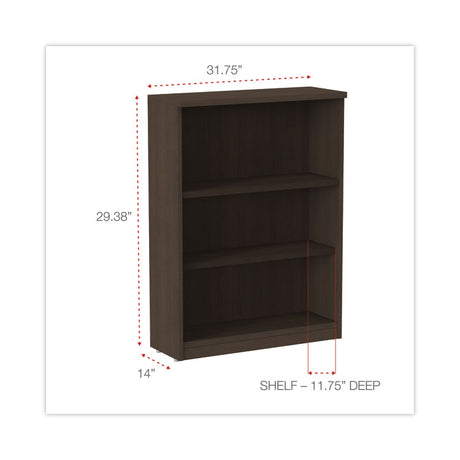 Alera Valencia Series Bookcase, Three-Shelf, 31.75w x 14d x 39.38h, Espresso