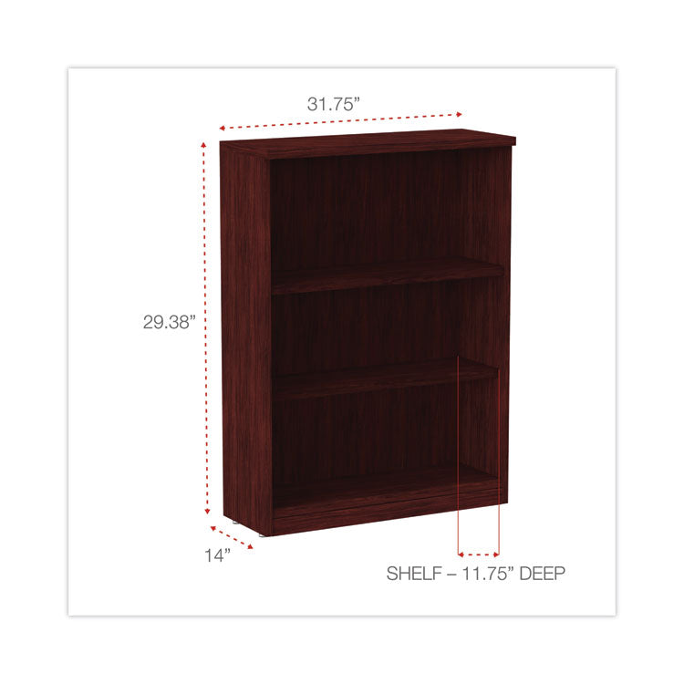 Alera Valencia Series Bookcase, Three-Shelf, 31.75w x 14d x 39.38h, Mahogany