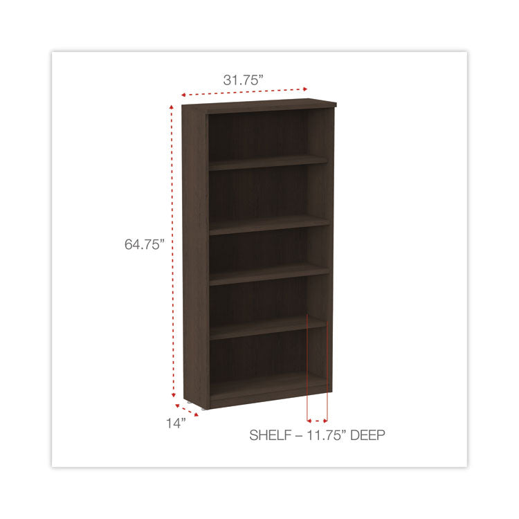 Alera Valencia Series Bookcase, Five-Shelf, 31.75w x 14d x 64.75h, Espresso