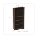 Alera Valencia Series Bookcase, Five-Shelf, 31.75w x 14d x 64.75h, Espresso