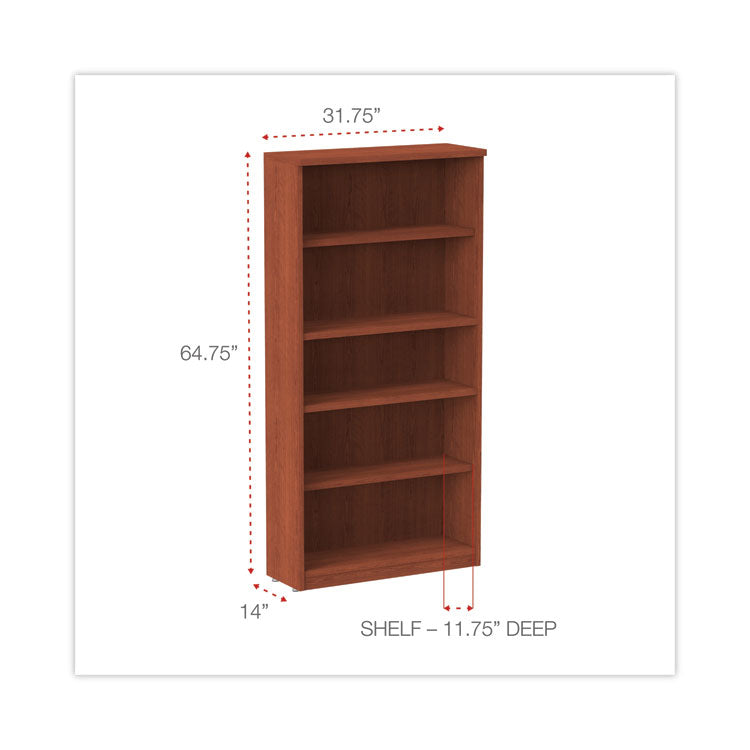 Alera Valencia Series Bookcase, Five-Shelf, 31.75w x 14d x 64.75h, Medium Cherry