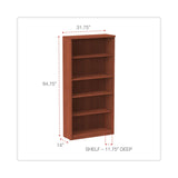 Alera Valencia Series Bookcase, Five-Shelf, 31.75w x 14d x 64.75h, Medium Cherry