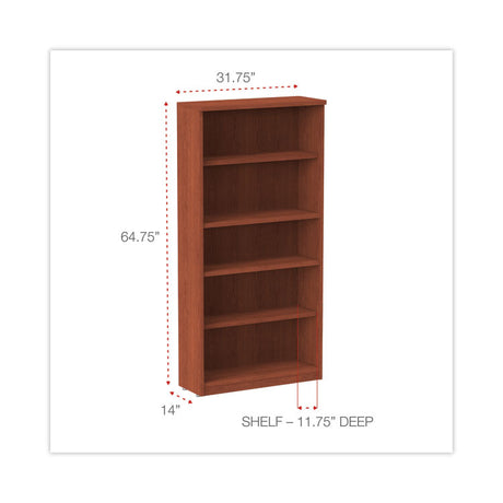 Alera Valencia Series Bookcase, Five-Shelf, 31.75w x 14d x 64.75h, Medium Cherry