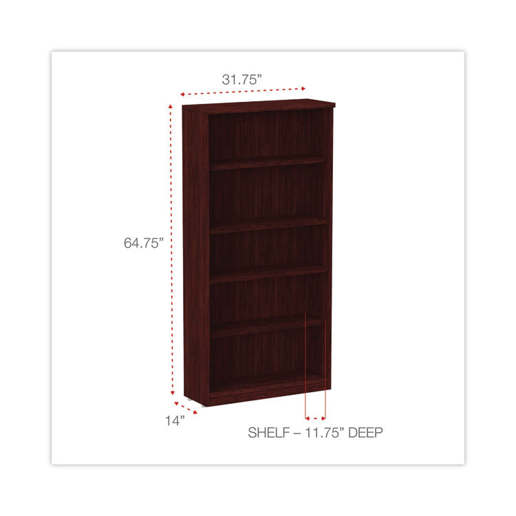 Alera Valencia Series Bookcase, Five-Shelf, 31.75w x 14d x 64.75h, Mahogany