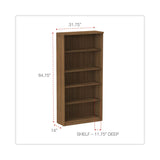 Alera Valencia Series Bookcase, Five-Shelf, 31.75w x 14d x 64.75h, Modern Walnut