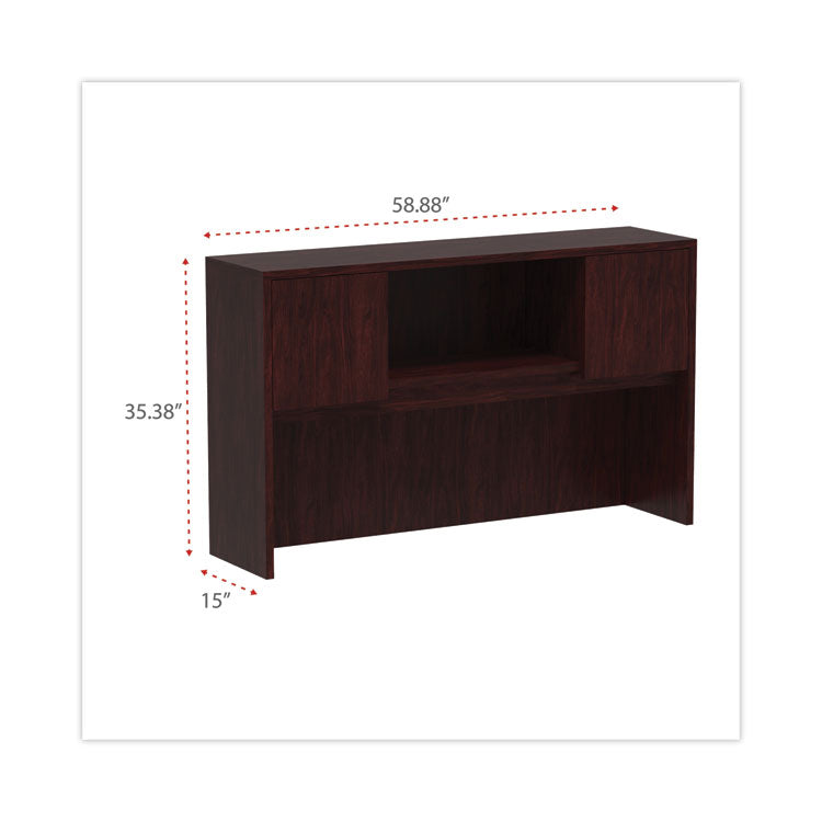 Alera Valencia Series Hutch with Doors, 4 Compartments, 58.88w x 15d x 35.38h, Mahogany