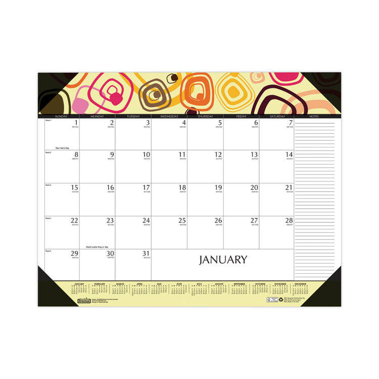 Recycled Desk Pad Calendar, Geometric Artwork, 22 x 17, White Sheets, Black Binding/Corners,12-Month (Jan to Dec): 2025