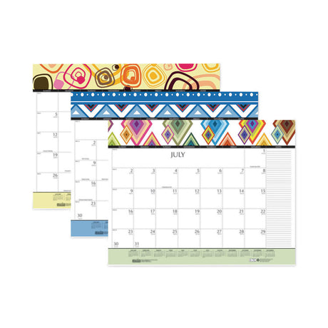 Recycled Desk Pad Calendar, Geometric Artwork, 22 x 17, White Sheets, Black Binding/Corners,12-Month (Jan to Dec): 2025