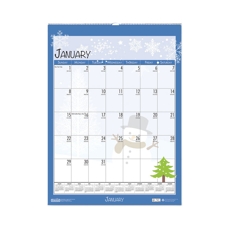 Recycled Seasonal Wall Calendar, Illustrated Seasons Artwork, 12 x 16.5, 12-Month (Jan to Dec): 2025