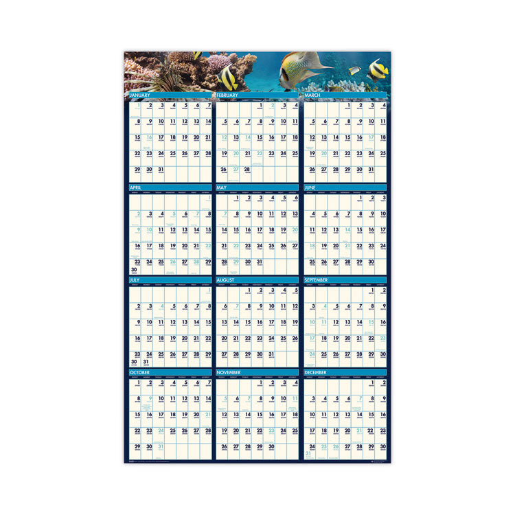 Earthscapes Recycled Reversible/Erasable Yearly Wall Calendar, Sea Life Photos, 24 x 37, White Sheets, 12-Month(Jan-Dec):2025