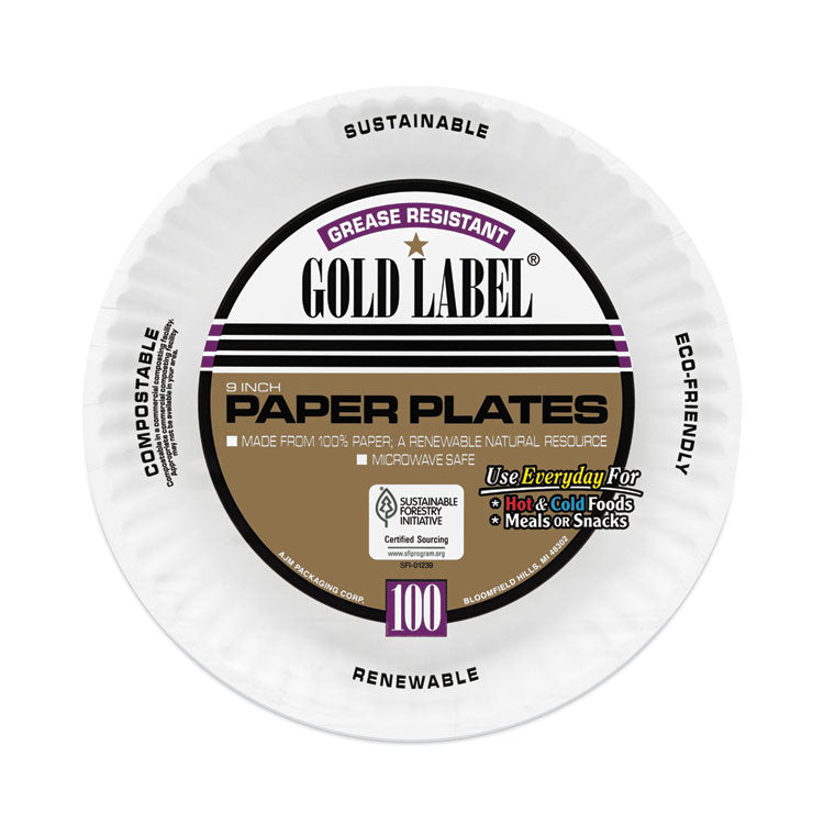 Coated Paper Plates, 9" dia, White, 100/Pack, 12 Packs/Carton