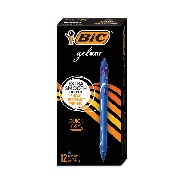 Gel-ocity Quick Dry Gel Pen, Retractable, Medium 0.7 mm, Blue Ink, Blue Barrel, Dozen