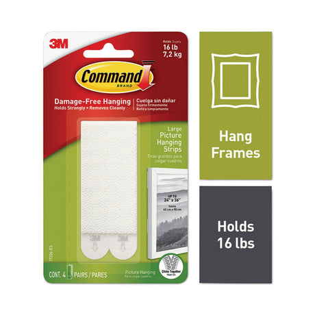 Picture Hanging Strips, Removable, Holds Up to 4 lbs per Pair, 0.5 x 3.63, White, 4 Pairs/Pack