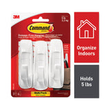 General Purpose Hooks Multi-Pack, Large, Plastic, White, 5 lb Capacity, 3 Hooks and 6 Strips/Pack