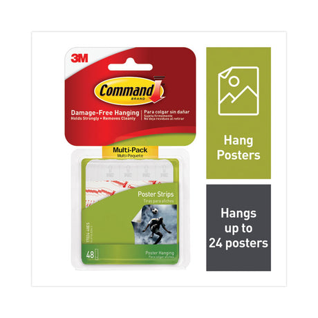 Poster Strips Value Pack, Removable, Holds Up to 1 lb, 0.63 x 1.75, White, 48/Pack