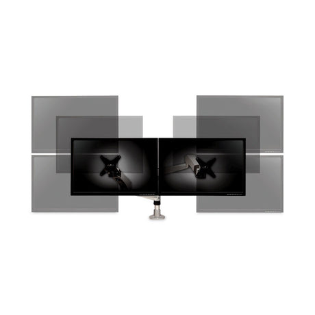 Easy-Adjust Desk Dual Arm Mount for 27  Monitors, 360 deg Rotation, +90/-15 deg Tilt, 360 deg Pan, Silver, Supports 20 lb