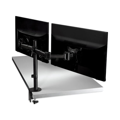 Dual Monitor Mount, For 27  Monitors, 360 Degree Rotation, +45 Degree/-45 Degree Tilt, 90 Degree Pan, Black, Supports 20 lb