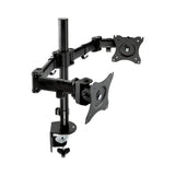 Dual Monitor Mount, For 27  Monitors, 360 Degree Rotation, +45 Degree/-45 Degree Tilt, 90 Degree Pan, Black, Supports 20 lb