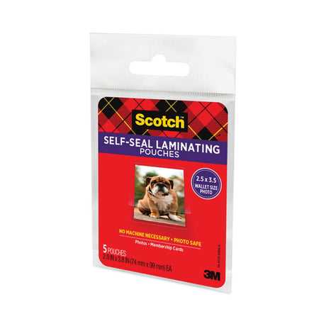 Self-Sealing Laminating Pouches, 9.5 mil, 2.81" x 3.75", Gloss Clear, 5/Pack