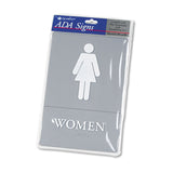 ADA Sign, Women Restroom Symbol w/Tactile Graphic, Molded Plastic, 6 x 9, Gray