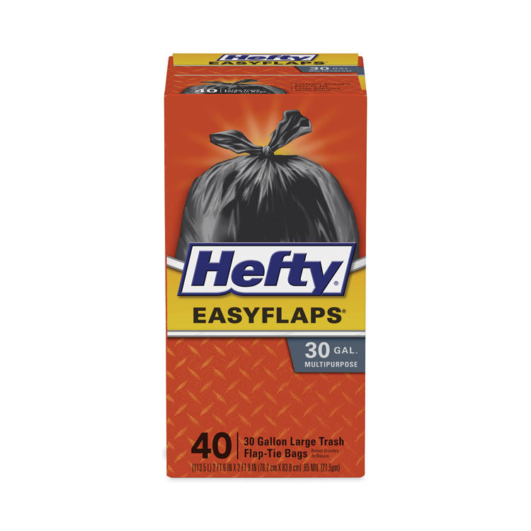 Easy Flaps Trash Bags, Tie-Flap, 30 gal, 1.05 mil, 30  x 33 , Black, 40/Box