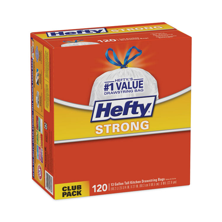 Strong Tall Kitchen Drawstring Bags, 13 gal, 23.75  x 27 , White, 120 Bags/Box, 3 Boxes/Carton