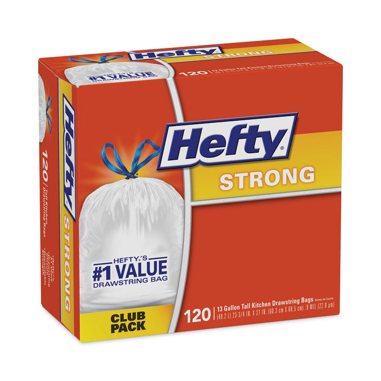 Strong Tall Kitchen Drawstring Bags, 13 gal, 24  x 27.75 , White, 120/Box
