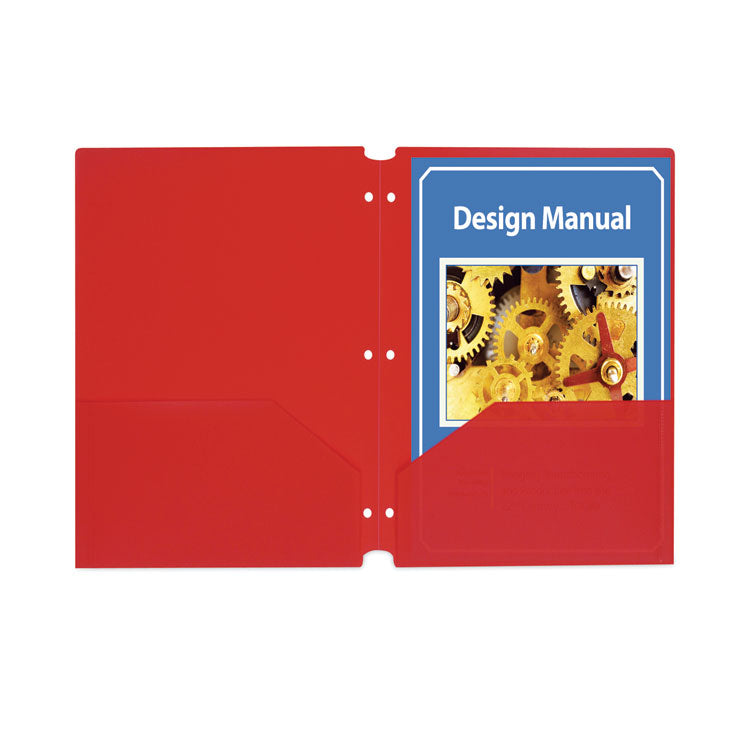 Two-Pocket Heavyweight Poly Portfolio Folder, 3-Hole Punch, 11 x 8.5, Red, 25/Box