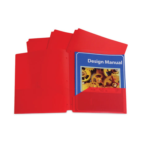 Two-Pocket Heavyweight Poly Portfolio Folder, 3-Hole Punch, 11 x 8.5, Red, 25/Box