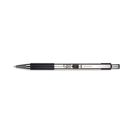 F-301 Ballpoint Pen, Retractable, Bold 1.6 mm, Black Ink, Stainless Steel/Black Barrel, 12/Pack