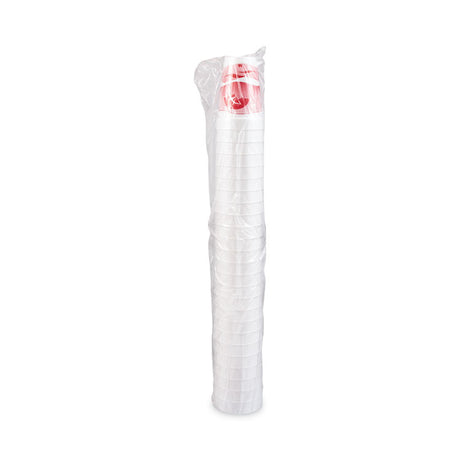 Horizon Hot/Cold Foam Drinking Cups, 16 oz, Printed, Cranberry/White, 25/Bag, 40 Bags/Carton