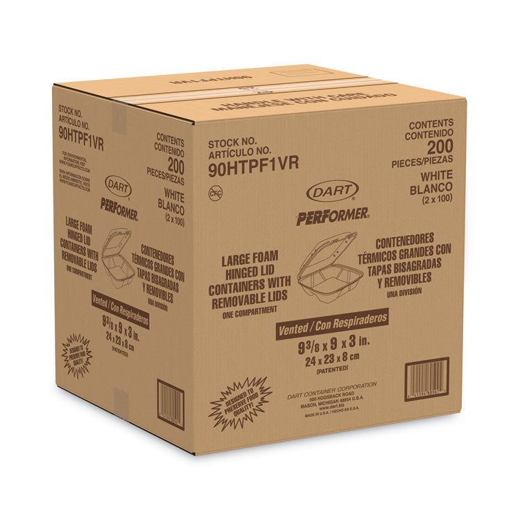 Foam Hinged Lid Container, Vented Lid, 9 x 9.4 x 3, White, 100/Pack, 2 Packs/Carton