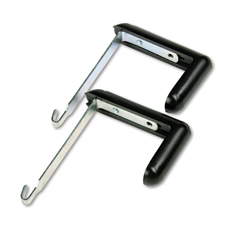 Adjustable Cubicle Hangers, For 1.5  to 3  Thick Partition Walls, Aluminum/Black, 2/Set