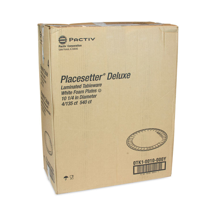 Placesetter Deluxe Laminated Foam Dinnerware, Plate, 10.25  dia, White, 540/Carton