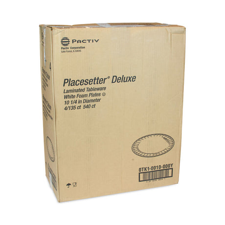 Placesetter Deluxe Laminated Foam Dinnerware, Plate, 10.25  dia, White, 540/Carton