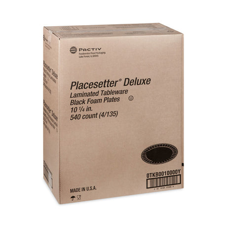 Placesetter Deluxe Laminated Foam Dinnerware, Plate, 10.25  dia, Black, 540/Carton