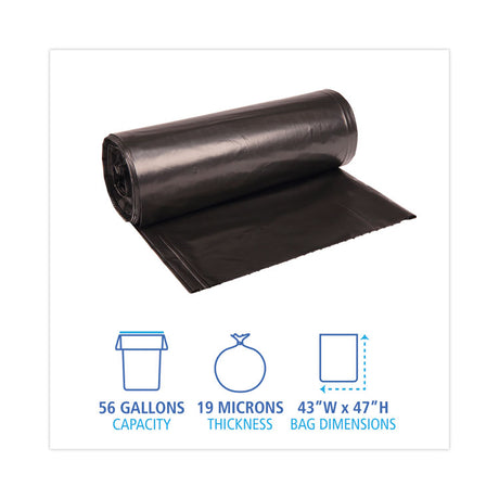 High-Density Can Liners, 56 gal, 19 mic, 43  x 47 , Black, Perforated Roll, 25 Bags/Roll, 6 Rolls/Carton