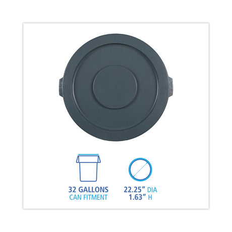Lids for 32 gal Waste Receptacle, Flat-Top, Round, Plastic, Gray