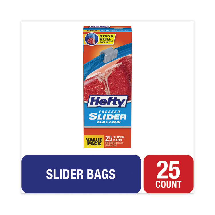 Slider Stand and Fill Freezer Storage Bags, 1 gal, 10.56  x 11 , Clear, 25 Bags/Box, 9 Boxes/Carton