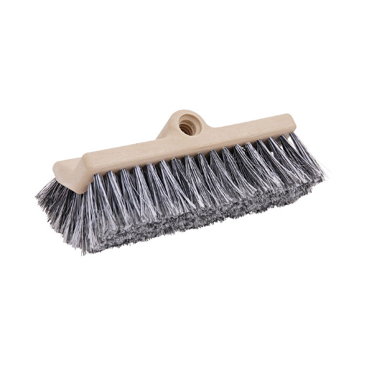 Dual-Surface Black Polypropylene Bristles, 10" Brush, Brown Plastic Handle