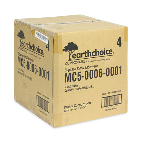 EarthChoice Compostable Fiber-Blend Bagasse Dinnerware, Plate, 6  dia, Natural, 1,000/Carton