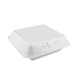 SmartLock Foam Hinged Lid Container, Large, 3-Compartment, 9 x 9.25 x 3.25, White, 150/Carton